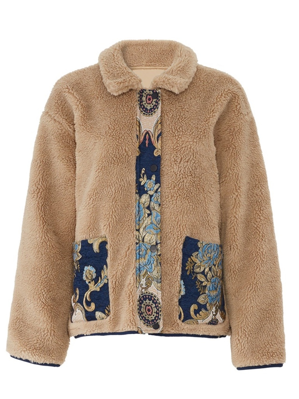 Contrast Faux Fur Shearling Bomber Jacket by Moon River Sz Large